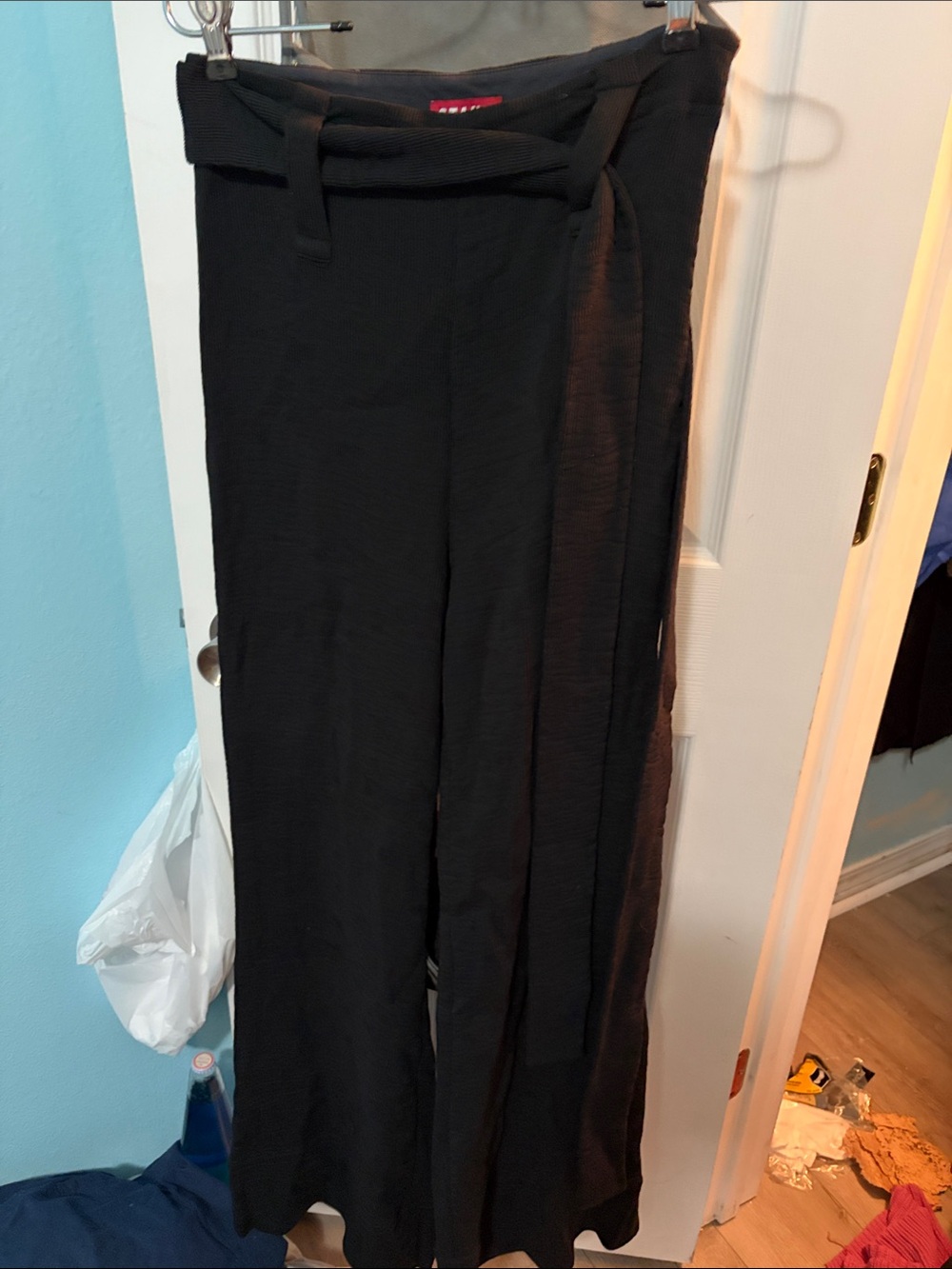 STAUD Black Wide-Leg Tie-Waist Pants